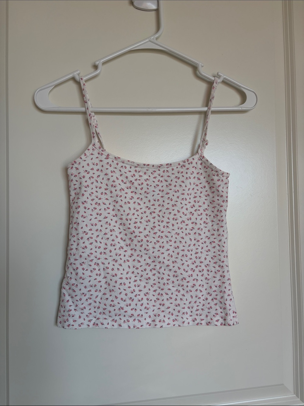 Brandy Melville White Tank Top with Pink Floral Print